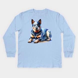 Australian Cattle Watercolor Painting - Beautiful Dog Kids Long Sleeve T-Shirt